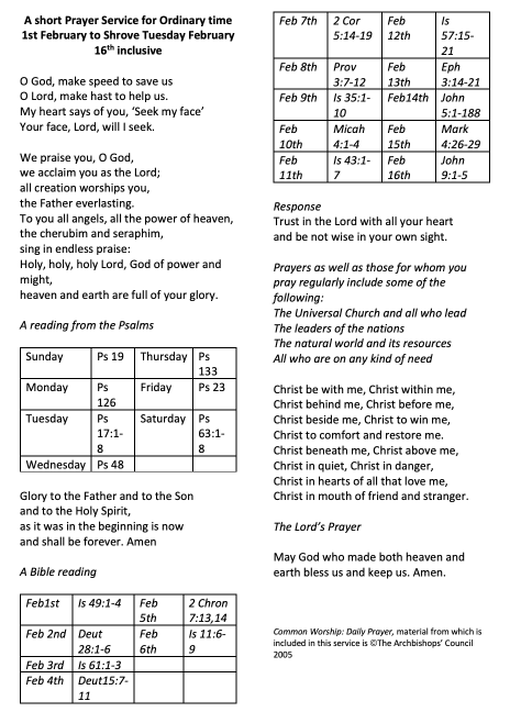 Prayer Service - Ordinary Time 1Feb2021